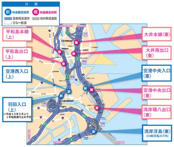 首都高速、本線などの6つの料金所を撤去　羽田入口（上り）は約1年間通行止めに