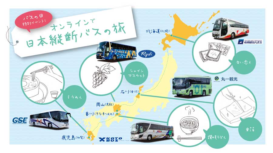 「全国縦断バスの旅」オンラインツアー動画を公開　観光バス会社5社が連携