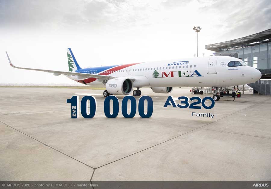 エアバス、A320ファミリーの1万機目の機体を引き渡し　ミドル・イースト航空に