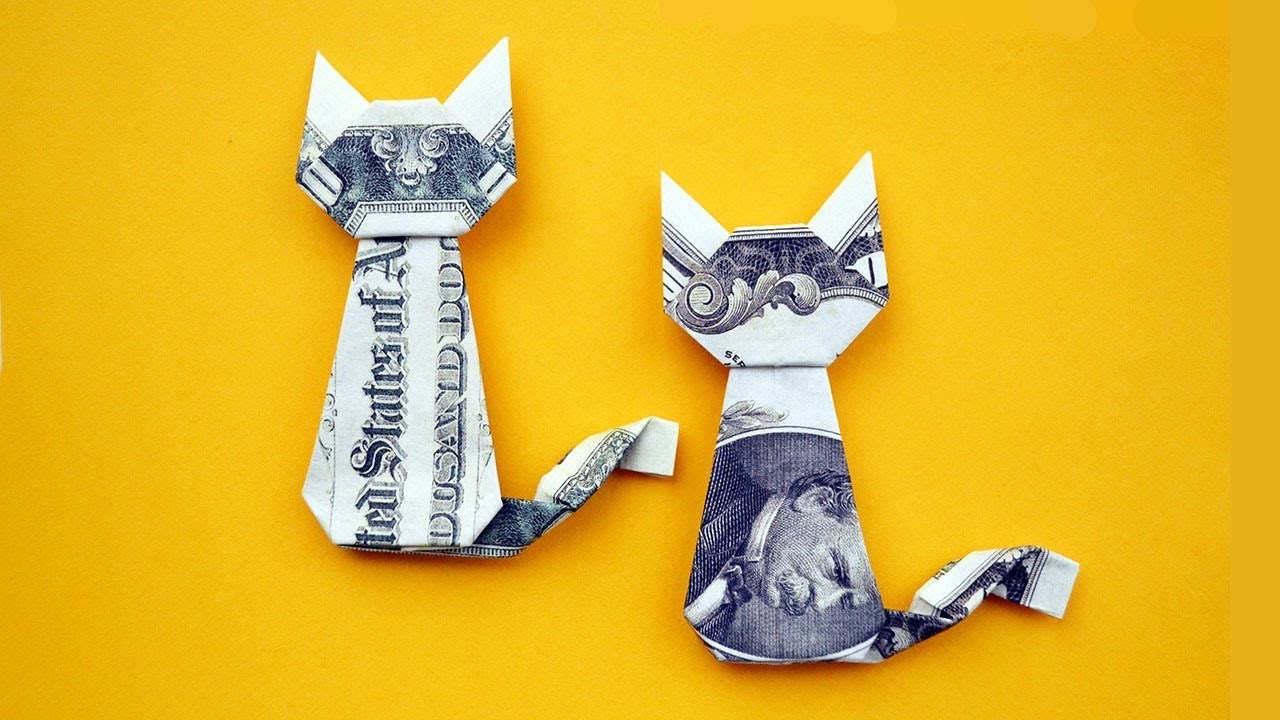 お年玉に猫のオブジェの折り紙を、千円札でも制作可能