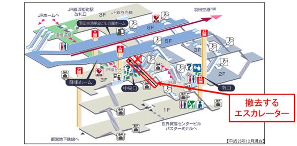 東京モノレール、浜松町駅でエスカレーター撤去工事　JRとの相互通行化で