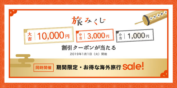 旅工房、最大1万円分の旅行割引クーポンがあたる「旅みくじ」実施　元旦から