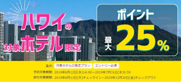 楽天トラベル、「ポイント最大25％キャンペーン」開催　ハワイの対象ホテル限定