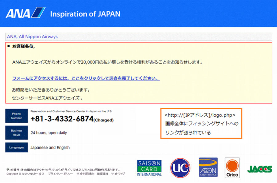 フィッシング対策協議会、ANAかたるフィッシングメールに注意喚起