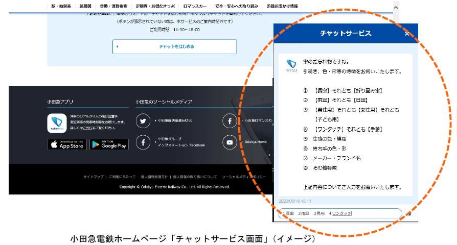 小田急電鉄、チャット形式での問い合わせサービス開始　忘れ物の保管状況や空席状況などを係員が回答