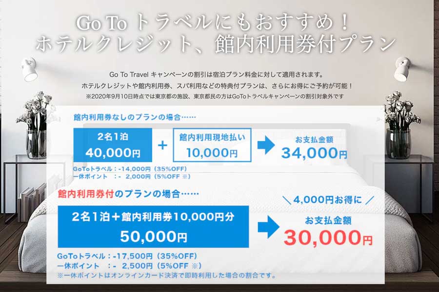 一休、ホテルクレジットや館内利用券付プランの特集ページ開設　Go To トラベルキャンペーンでよりお得に