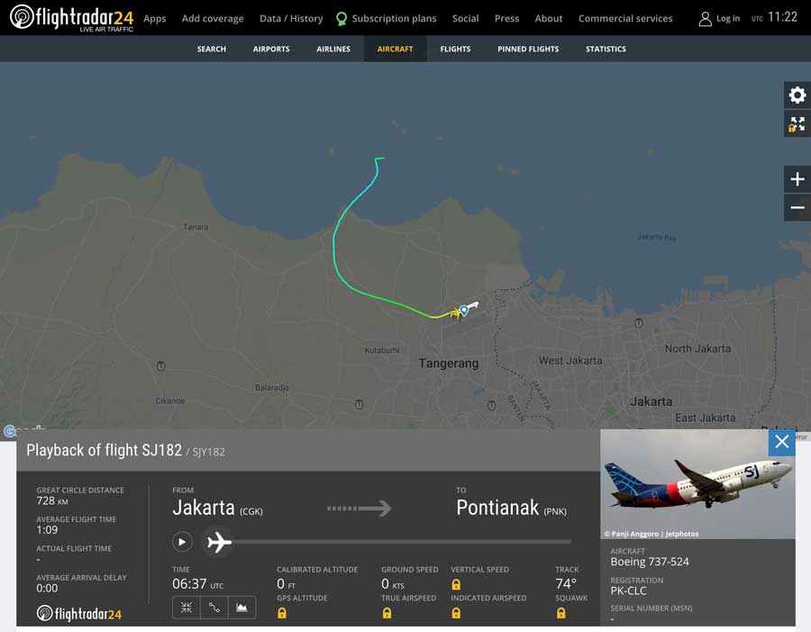 スリウィジャヤ航空機、ジャカルタを離陸直後に墜落か
