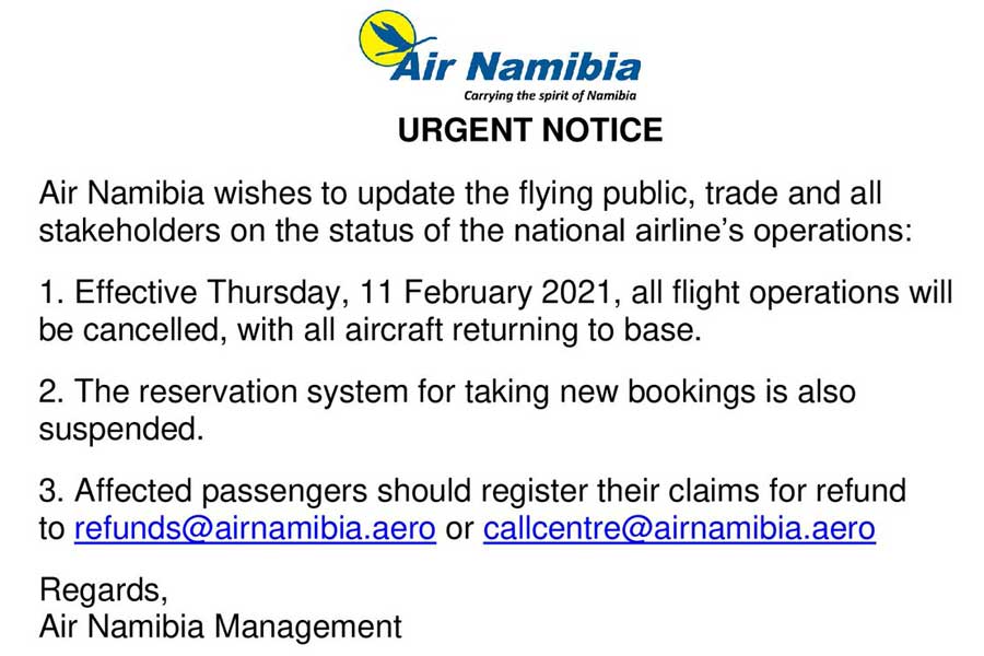 エア・ナミビア、運航停止　清算へ
