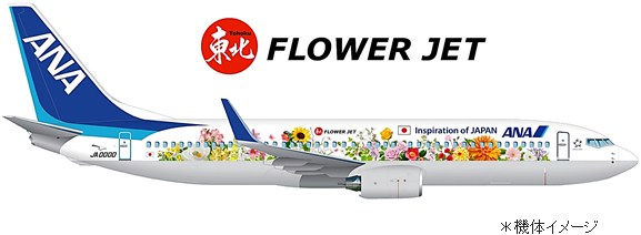 ANA、「ふくしま おおぞら フェスタ」で特別塗装機「東北FLOWER JET」を展示　チャーター便で投入か
