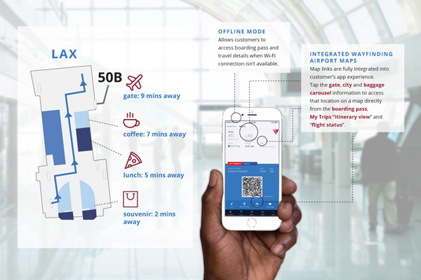 デルタ航空、「Fly Delta」アプリに空港での道順検索機能　成田空港も対象