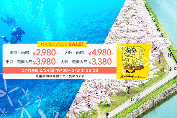 バニラエア、国内線4路線でセール開催　片道2,980円から