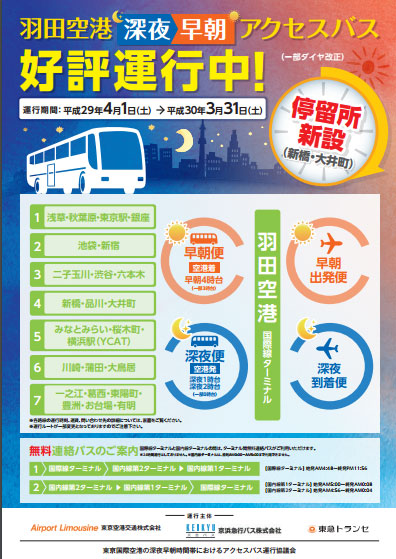 羽田空港の深夜早朝アクセスバス、来年度も継続運行　大井町や新橋に停留所新設