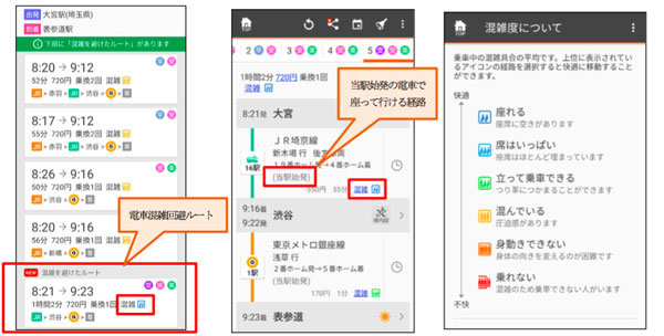 「au ナビウォーク」と「NAVITIME」で電車混雑回避ルートを提供