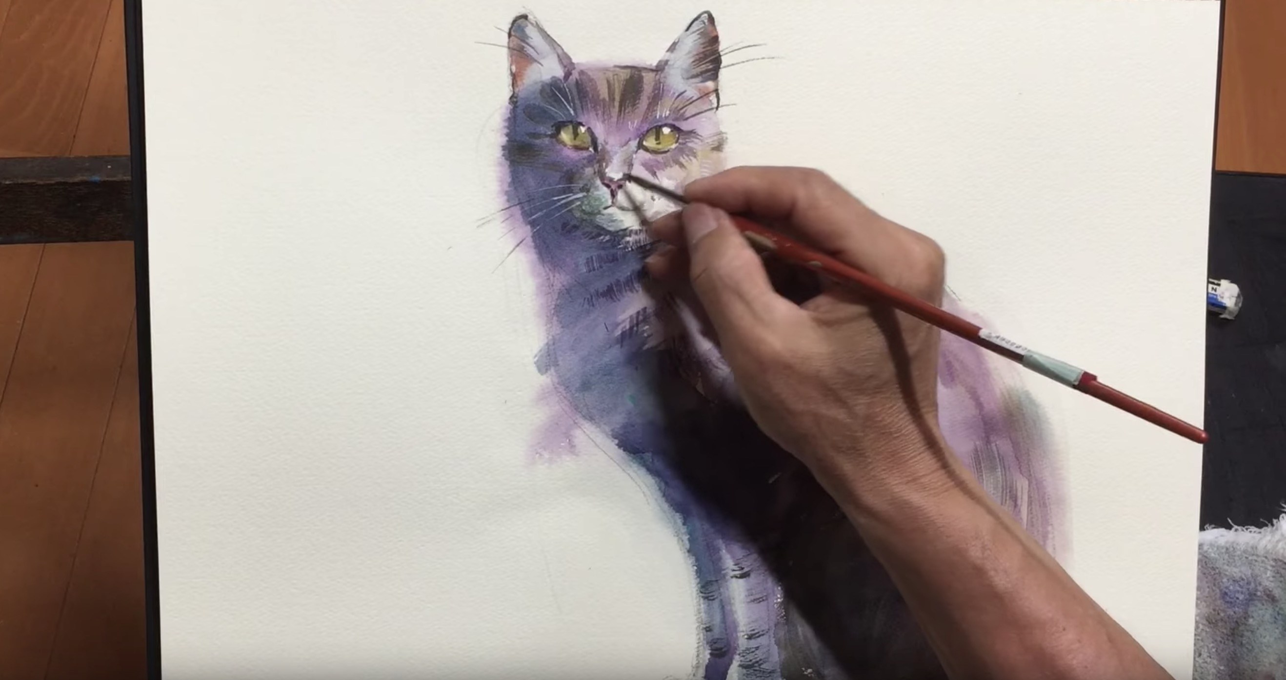 水彩で猫を上手に描くコツ、5分の動画でプロが解説