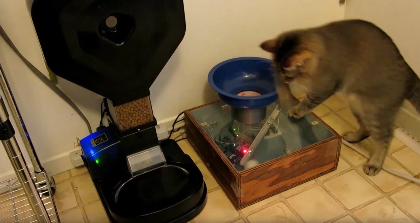 ボールを入れたらご飯が出てくる、ハイレベルな猫用給餌機DIY