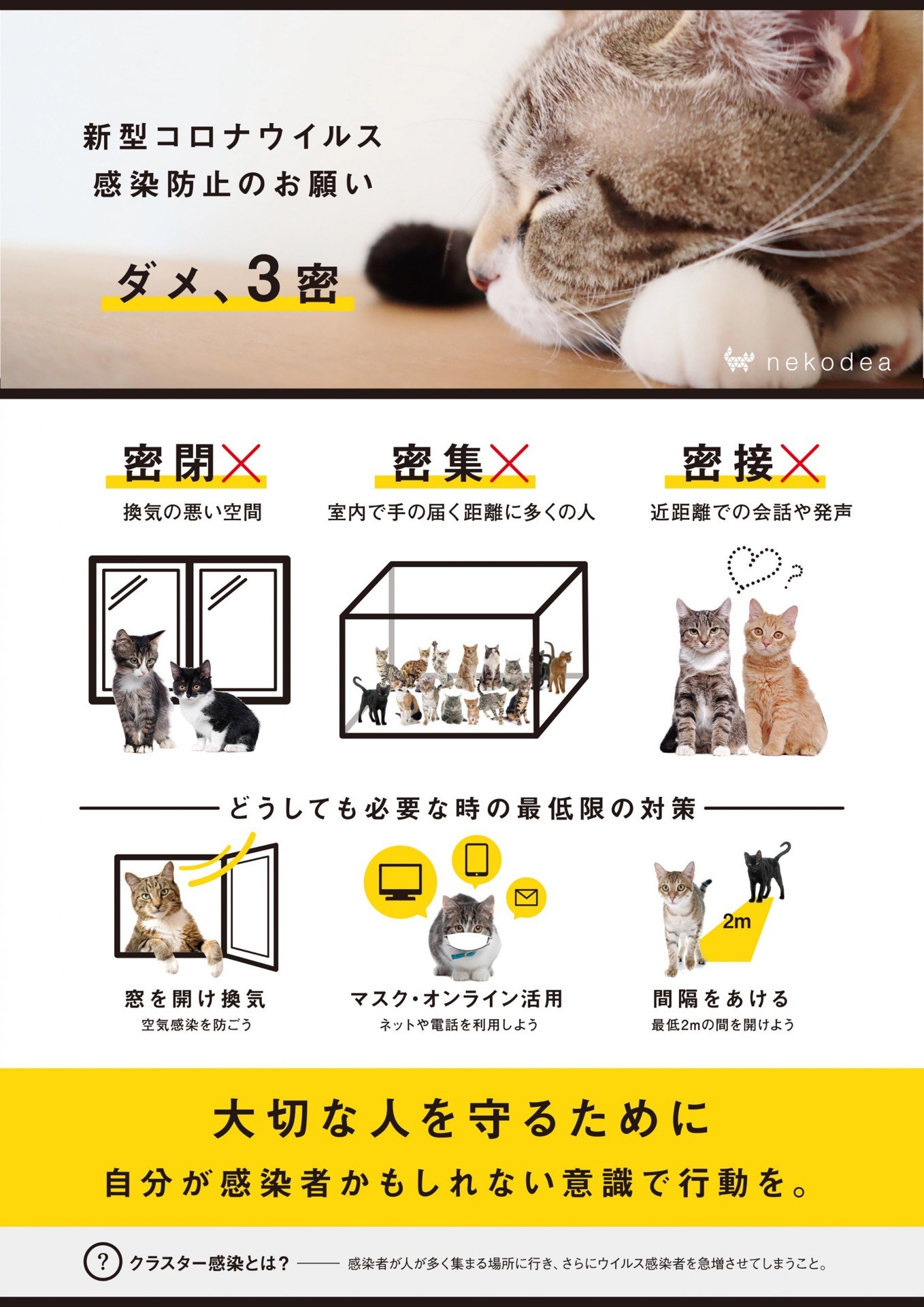 「3密」防止の啓発ポスター、猫バージョンを有志が作成